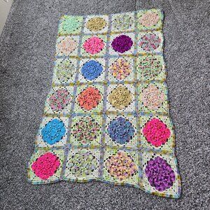 Handcrafted Rectangle Granny Square Crochet Blanket Throw Colorful Circles